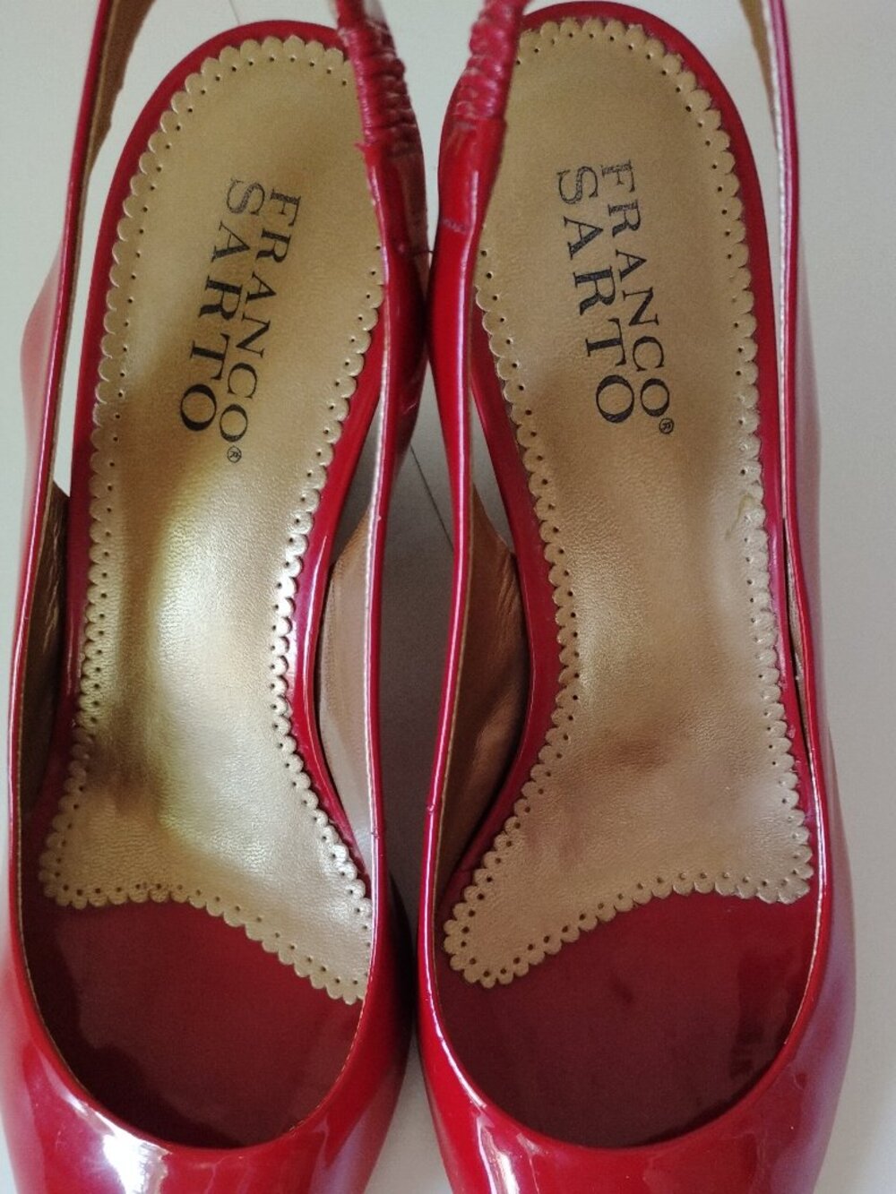 Franco Sarto Red Patent Leather Wedge Slingback Peeptoes, Size 8 - Picture 4 of 10